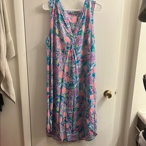 Lilly Pulitzer Pink and Green Sleeveless Scoop Neck Midi Sundress